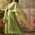 olive green thread embroidered silk blend stitched straight trouser salwar suit set