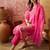 pink green thread embroidered silk blend stitched straight trouser salwar suit set