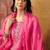 pink green thread embroidered silk blend stitched straight trouser salwar suit set