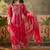 red zari embroidered silk blend stitched straight trouser salwar suit set