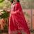 red zari embroidered silk blend stitched straight trouser salwar suit set
