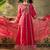 red zari embroidered silk blend stitched straight trouser salwar suit set