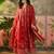 red thread embroidered silk blend stitched anarkali trouser salwar suit set