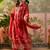 red thread embroidered silk blend stitched anarkali trouser salwar suit set