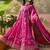 pink thread embroidered silk blend stitched anarkali trouser salwar suit set