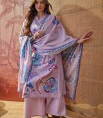 lavender floral printed   cotton stitched straight trouser salwar suit set