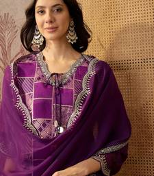 purple geometric printed silk blend stitched straight trouser salwar suit set
