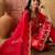 red geometric printed silk blend stitched straight trouser salwar suit set