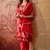 red geometric printed silk blend stitched straight trouser salwar suit set
