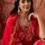 red geometric printed silk blend stitched straight trouser salwar suit set