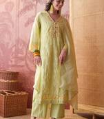lime green chikankari embroidered   cotton stitched straight palazzo salwar suit set