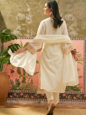 off white chikankari embroidered   cotton stitched straight palazzo salwar suit set 4