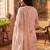 peach floral printed thread work cotton blend stitched straight trouser salwar suit set