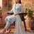 sky blue floral printed thread work cotton blend stitched straight trouser salwar suit set