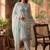 sky blue floral printed thread work cotton blend stitched straight trouser salwar suit set