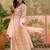 peach thread embroidered silk blend stitched anarkali trouser salwar suit set