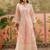 peach thread embroidered silk blend stitched anarkali trouser salwar suit set