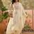 off-white floral embroidered   cotton stitched straight trouser salwar suit set