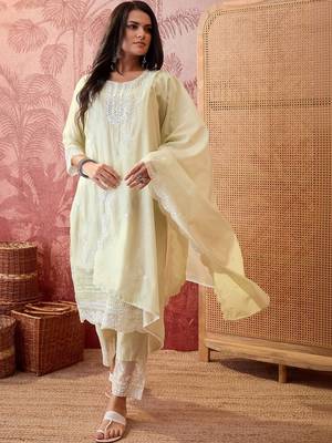 light green ethnic motifs embroidered silk blend stitched straight trouser salwar suit set 1