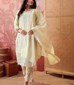 light green ethnic motifs embroidered silk blend stitched straight trouser salwar suit set