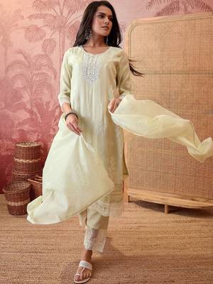 light green ethnic motifs embroidered silk blend stitched straight trouser salwar suit set 3