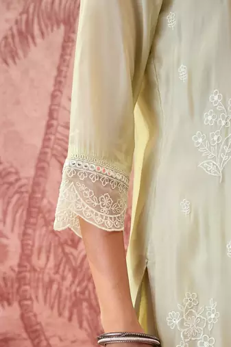light green ethnic motifs embroidered silk blend stitched straight trouser salwar suit set