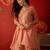 peach floral embroidered silk blend stitched a-line trouser salwar suit set