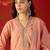 peach floral embroidered silk blend stitched a-line trouser salwar suit set