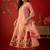 peach floral embroidered silk blend stitched a-line trouser salwar suit set