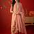 peach floral embroidered silk blend stitched a-line trouser salwar suit set