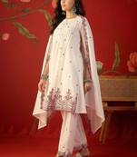 off-white ethnic motifs embroidered   cotton stitched straight trouser salwar suit set