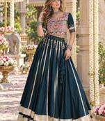 D Green Rayon Readymade Navratri Lehenga Choli with Mirror & Embroidery Work