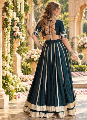 D Green Rayon Readymade Navratri Lehenga Choli with Mirror & Embroidery Work 3