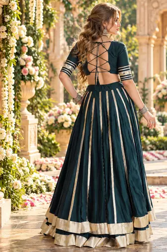 D Green Rayon Readymade Navratri Lehenga Choli with Mirror & Embroidery Work