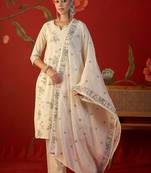 off-white floral embroidered   cotton stitched straight palazzo salwar suit set