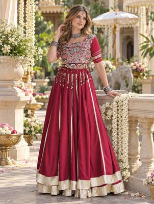 Maroon Rayon Readymade Navratri Lehenga Choli with Mirror & Embroidery Work 1