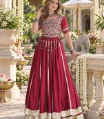 Maroon Rayon Readymade Navratri Lehenga Choli with Mirror & Embroidery Work