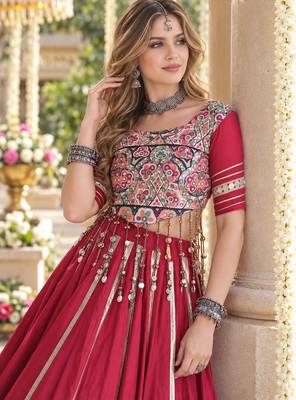 Maroon Rayon Readymade Navratri Lehenga Choli with Mirror & Embroidery Work 2