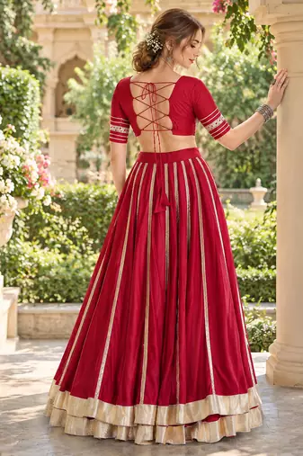 Maroon Rayon Readymade Navratri Lehenga Choli with Mirror & Embroidery Work