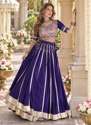 Violet Rayon Readymade Navratri Lehenga Choli with Mirror & Embroidery Work 1