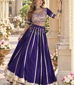 Violet Rayon Readymade Navratri Lehenga Choli with Mirror & Embroidery Work