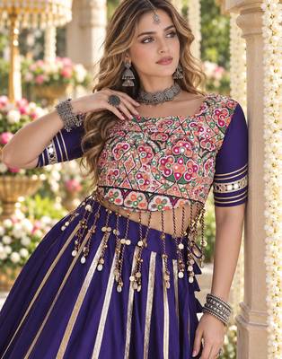 Violet Rayon Readymade Navratri Lehenga Choli with Mirror & Embroidery Work 2