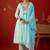 sky blue floral embroidered   cotton stitched empire trouser salwar suit set