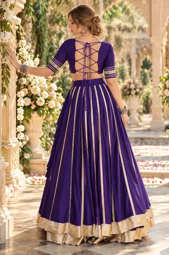Violet Rayon Readymade Navratri Lehenga Choli with Mirror & Embroidery Work