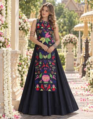 Black Cotton Readymade Navratri Lehenga Choli with Embroidery & Thread Work 1
