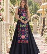 Black Cotton Readymade Navratri Lehenga Choli with Embroidery & Thread Work
