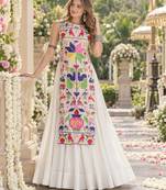 White Cotton Readymade Navratri Lehenga Choli with Embroidery & Thread Work