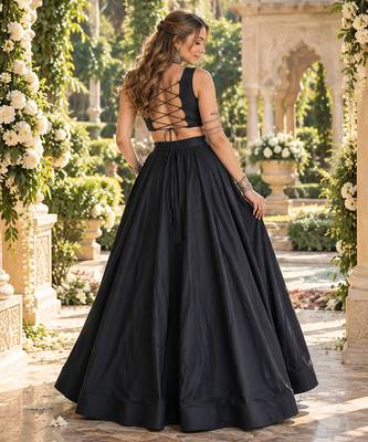 Black Cotton Readymade Navratri Lehenga Choli with Embroidery & Thread Work 3