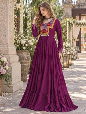 Wine rayon readymade navratri anarkali suit with kutchi thread work 1