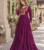 Wine rayon readymade navratri anarkali suit with kutchi thread work